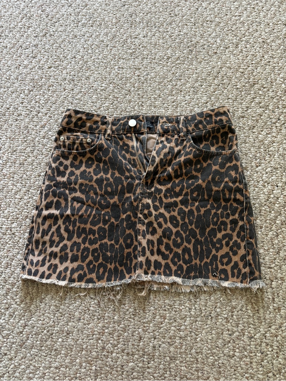 Zara Leopard Print Denim Mini Skirt - Brown & Black